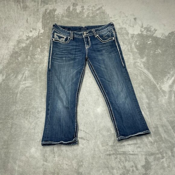 Vigoss The Dublin Capri Jeans 11/12 Medium Wash Distressed Denim Womens 6498 - Picture 1 of 12